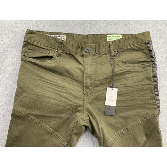 Smoke Rise Biker Pants Mens Size 38 x 34 Army Green Black Stripe Slim Tapered - Picture 8 of 16